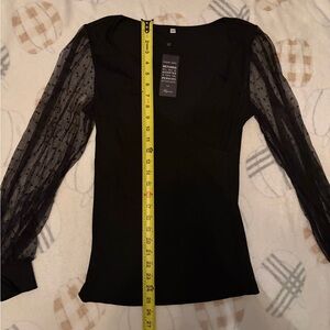 Sheer Dot Sleeve Black Women's Top